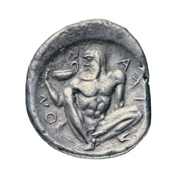 Oude Griekse zilveren munt uit Naxus, 460 v.Chr.